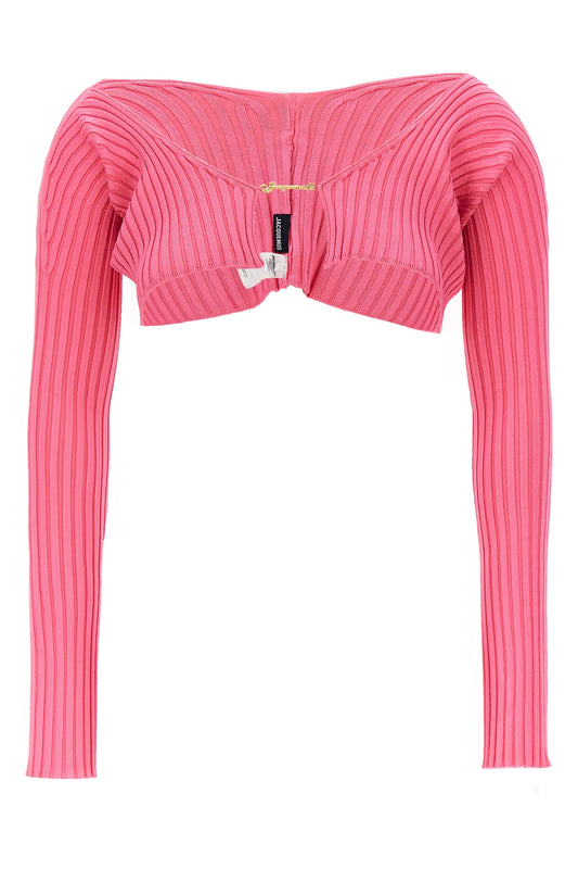 JACQUEMUS 'LE MAILLE PRALU' CROPPED CARDIGAN 21H213KN1082190NEONPINK