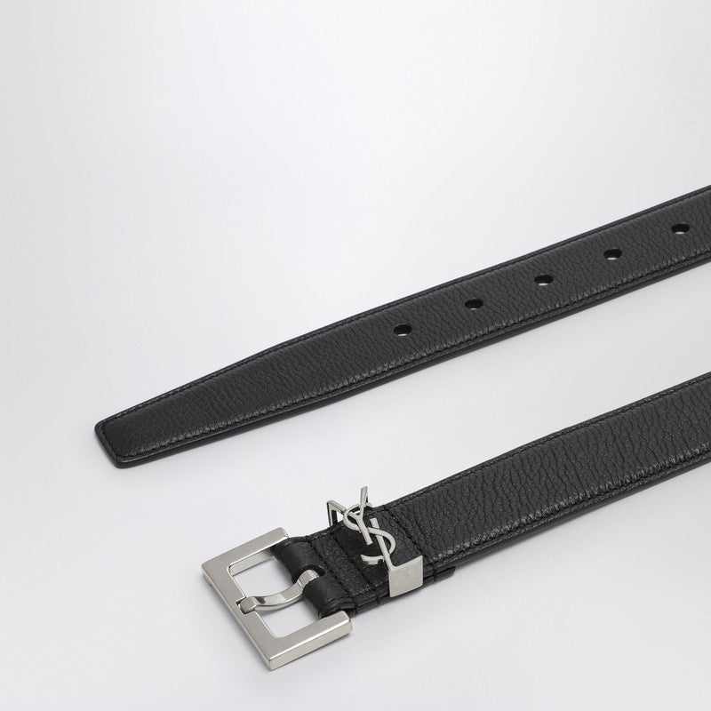 Saint Laurent Black Cassandre belt in grained leather 634440DTI0EP_YSL-1000