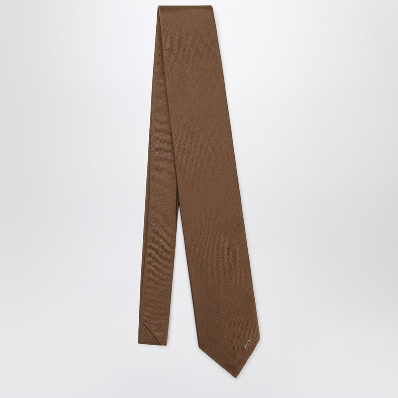 Prada Caramel coloured silk tie with logo UCR77OOO1QIKP_PRADA-F0T5C