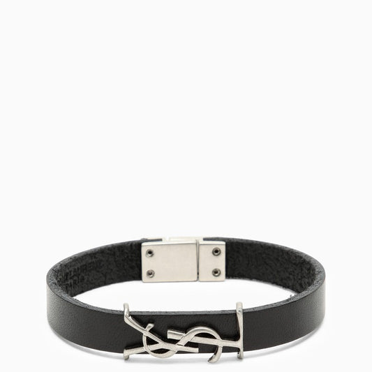 Saint Laurent Black leather bracelet with logo 7088150IH0EO_YSL-1000