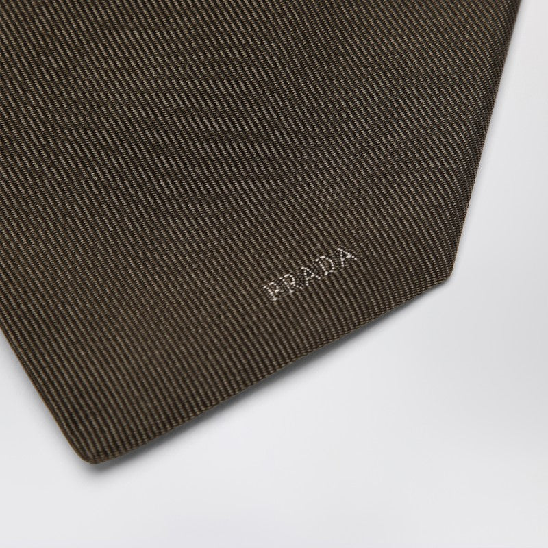 Prada Dark green silk tie with logo UCR77OOO1QIKP_PRADA-F0334