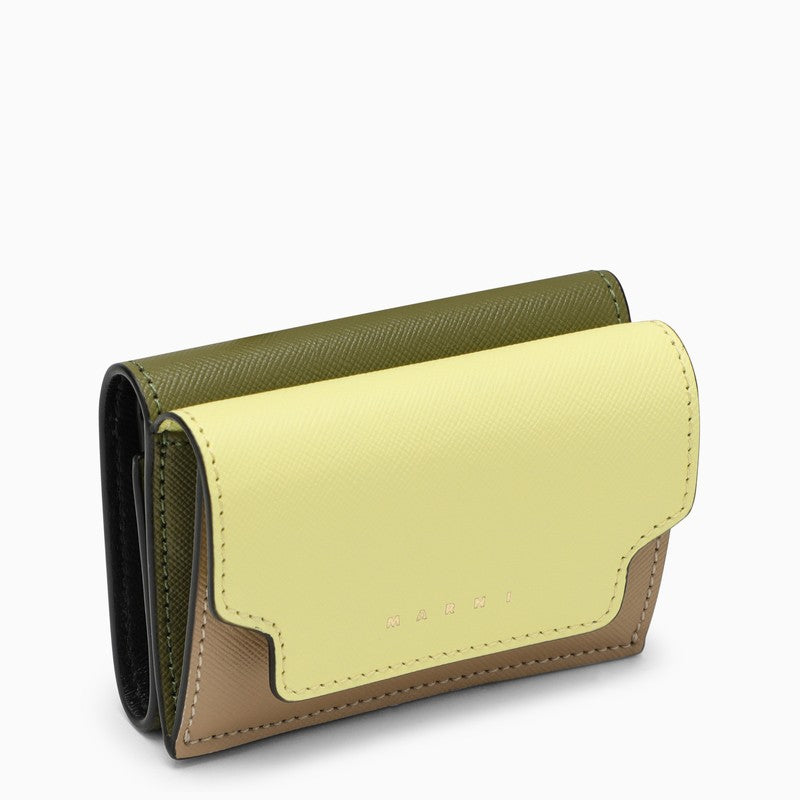 Marni Vanilla/olive green/beige leather wallet PFMOW02U23LV520O_MARNI-Z685N