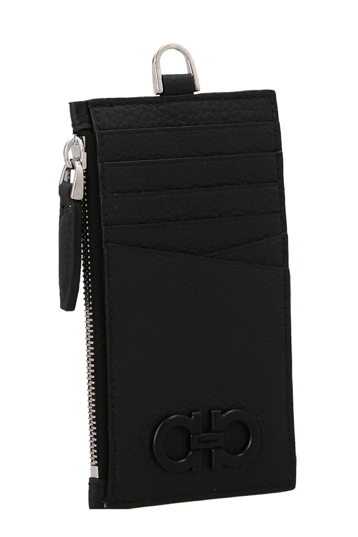 FERRAGAMO 'GANCIO' CARD HOLDER WITH A SHOULDER STRAP 0758066NERO