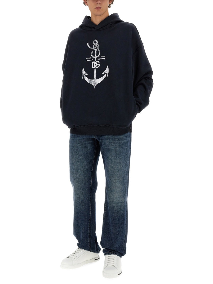 Dolce & Gabbana SWEATSHIRT WITH NAVY PRINT G9AUOTG7K5VB0665