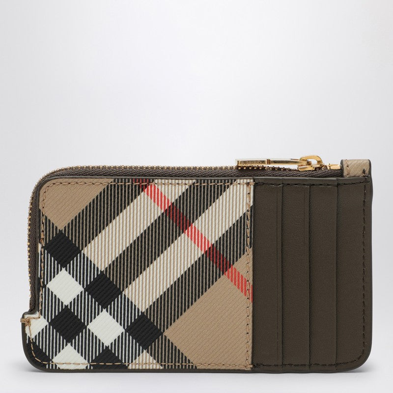 Burberry Beige zipped card case with Check pattern 8094278160296P_BURBE-B9368