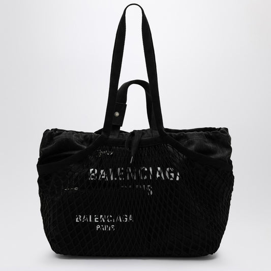 Balenciaga Medium 24/7 tote bag in washed black cotton with mesh 7918092AA47P_BALEN-1069