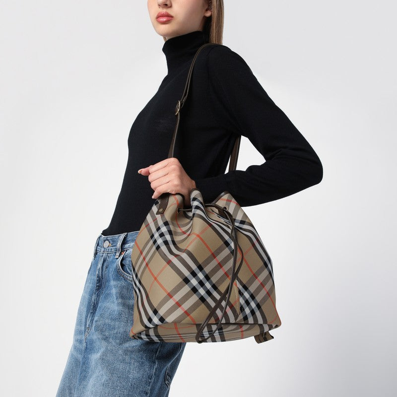 Burberry Medium beige bucket bag with Check pattern 8093869159199P_BURBE-B9368