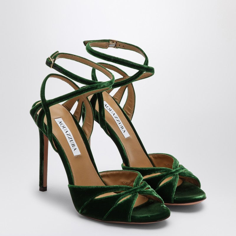 AQUAZZURA High dark green velvet sandal MVSHIGS0VELP_AQUA-MCH