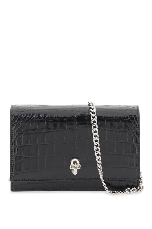 Alexander McQUEEN croco-embossed leather skull mini bag 6130881HB0I1001