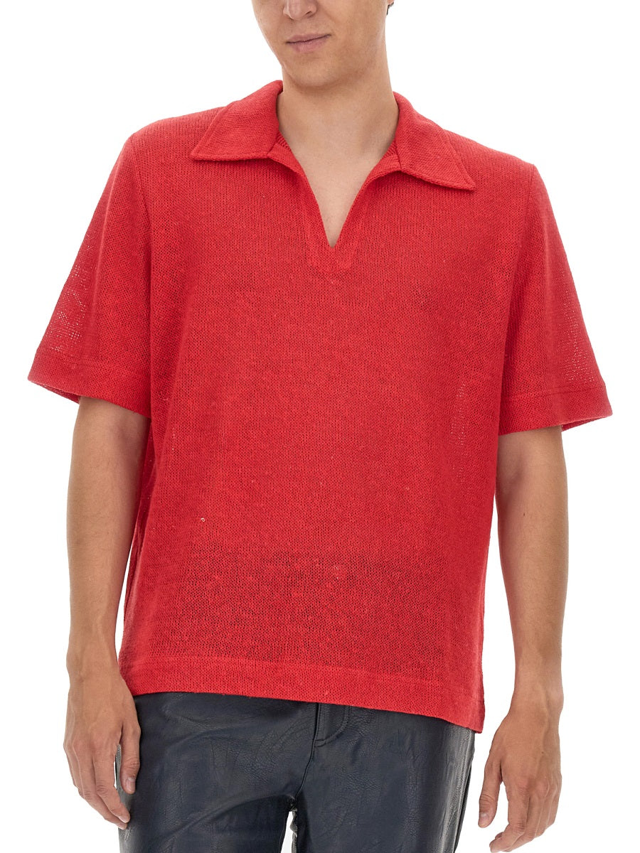 Séfr V-NECK T-SHIRT PREFW23MATEREDREDLINEN