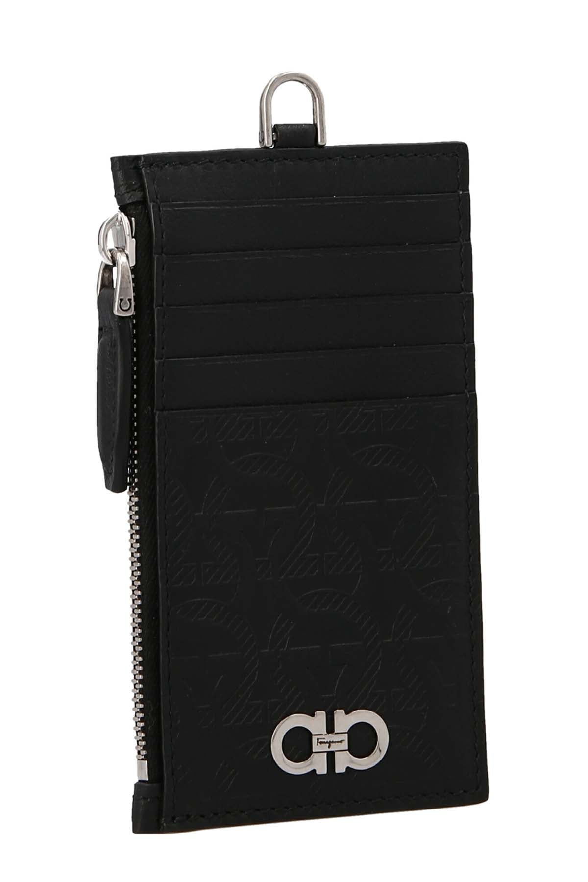 FERRAGAMO 'GANCIO' CARD HOLDER WITH A SHOULDER STRAP 0758003NERO