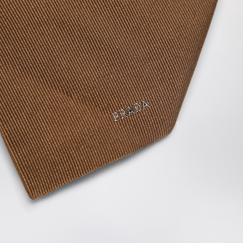 Prada Caramel coloured silk tie with logo UCR77OOO1QIKP_PRADA-F0T5C