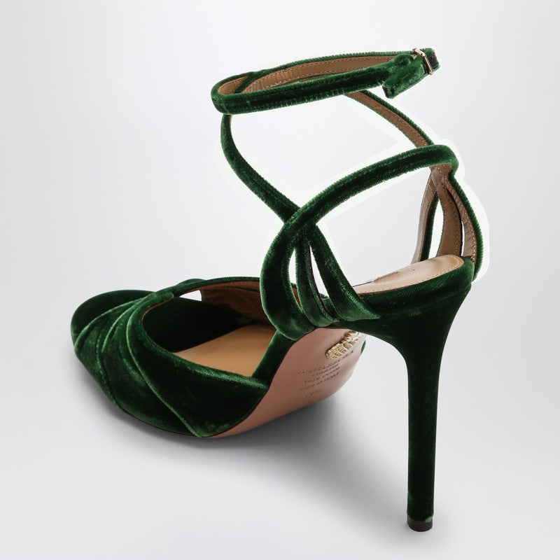 AQUAZZURA High dark green velvet sandal MVSHIGS0VELP_AQUA-MCH