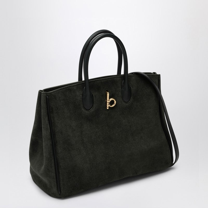 Burberry Rocking Horse medium dark green suede tote 8099557158524P_BURBE-C1173