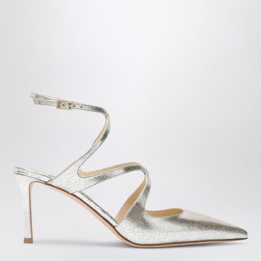 JIMMY CHOO Champagne-coloured Azia 75 pump in glittered leather AZIAPUMP75GLEP_JIMCH-CH