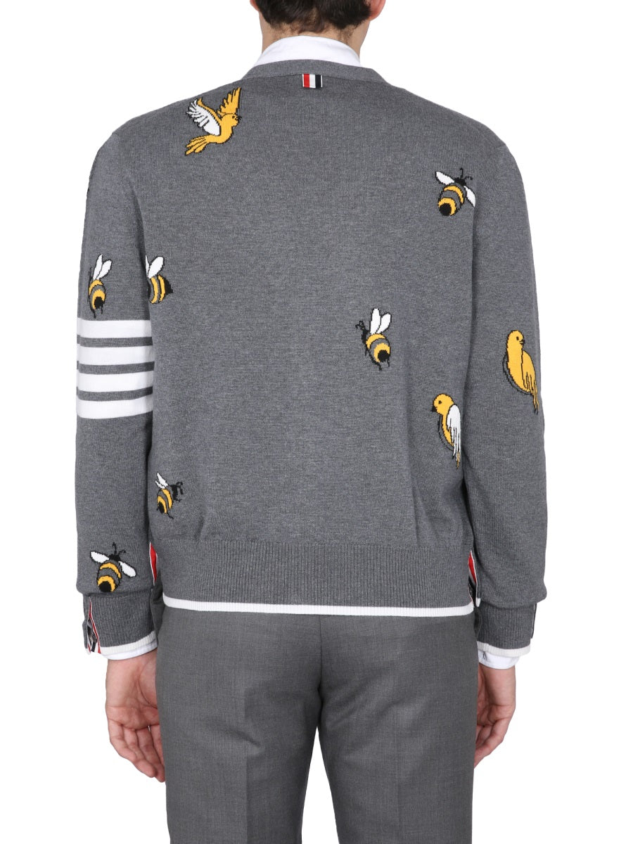 Thom Browne CARDIGAN WITH BIRDS AND BEES INLAYS MKC451AY1002035