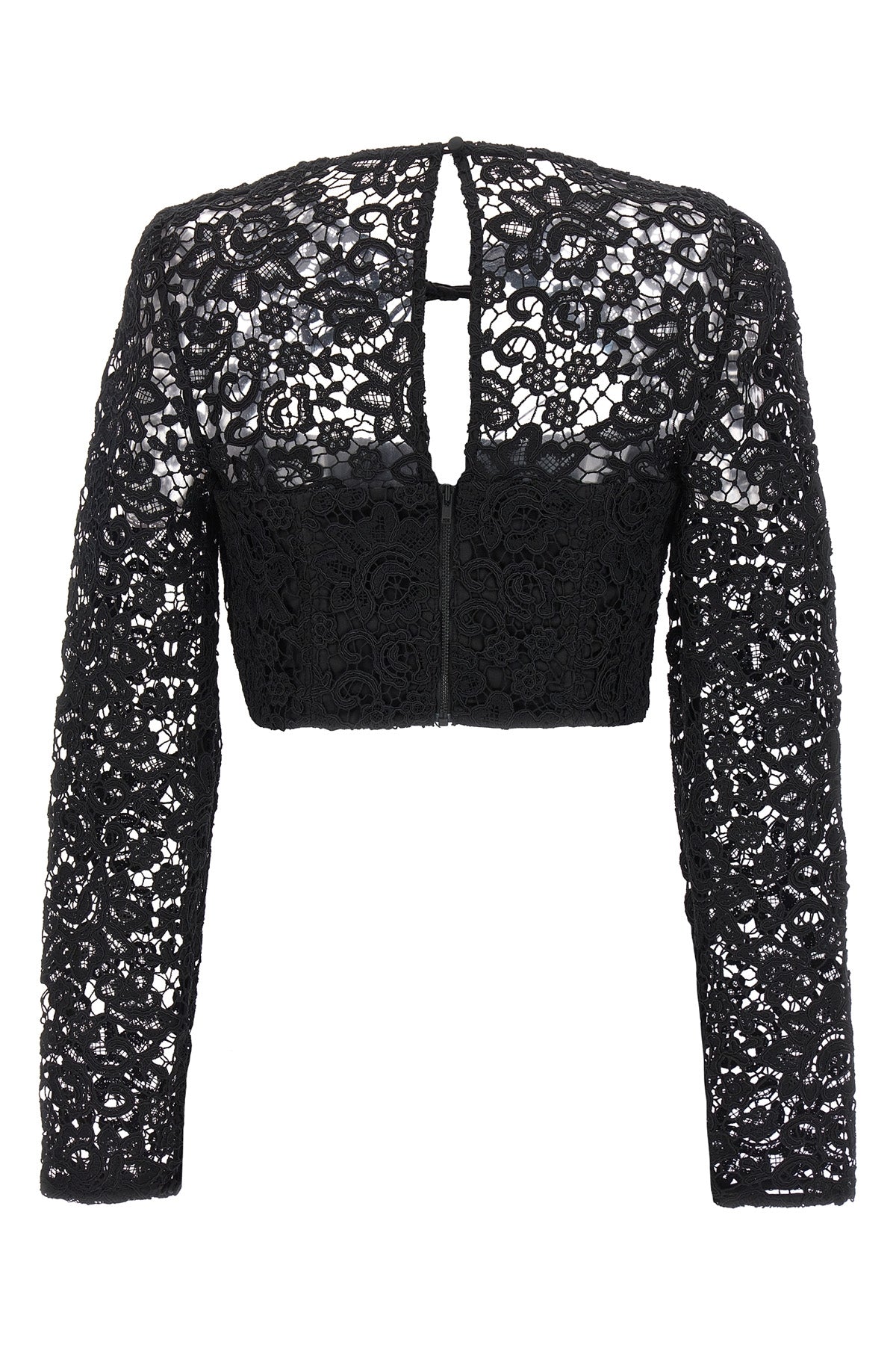 self-portrait TOP 'BLACK LACE TIE NECK CROP' AW23002TBBLACK