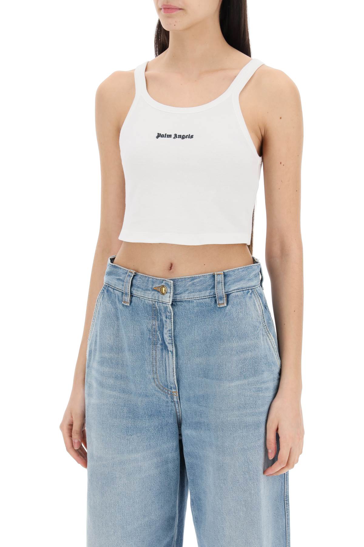 Palm Angels embroidered logo crop top with PWAD060S24FAB0020310