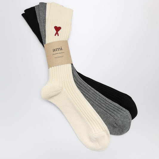 AMI Paris Set of three cotton socks with logo BFUSC003379O_AMI-971