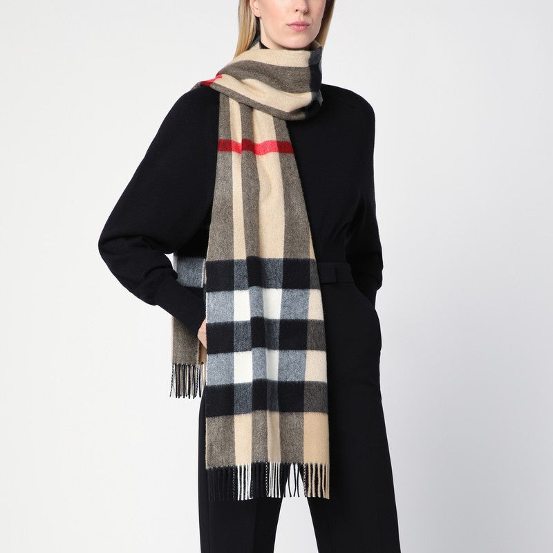 Burberry Beige cashmere check scarf 8077890109957P_BURBE-A7026