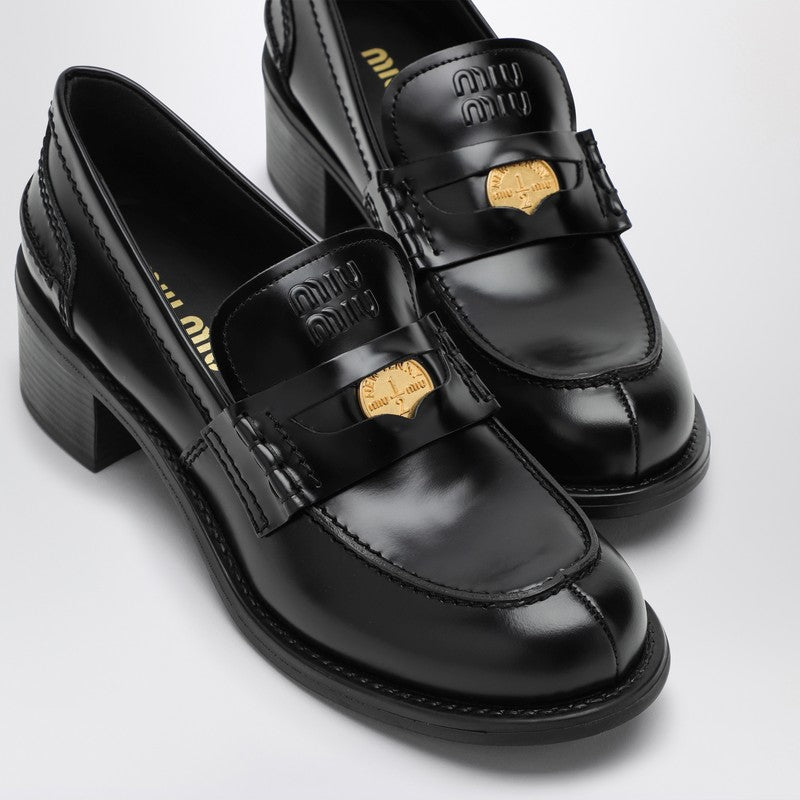 MIU MIU Black Penny loafer in brushed leather 5D276E050055P_MIU-F0002