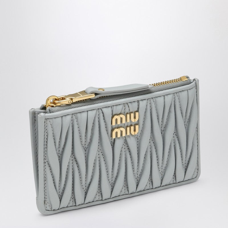 MIU MIU Pearl-coloured matelassé zip cardholder 5MB06M2FPPP_MIU-F0164