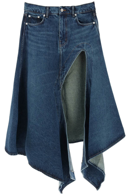 Y/Project denim midi skirt with cut out details 107SK001D22EVVBL