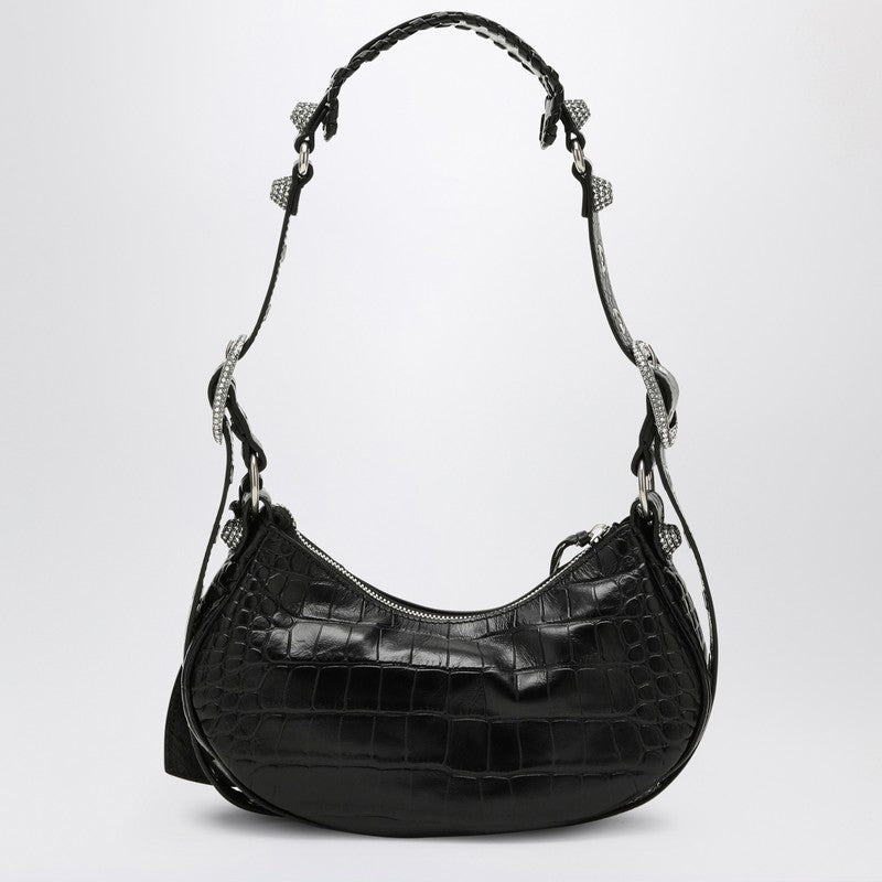 Balenciaga Le Cagole XS black crocodile-effect mini bag with rhinestones 67130923EJYP_BALEN-1000