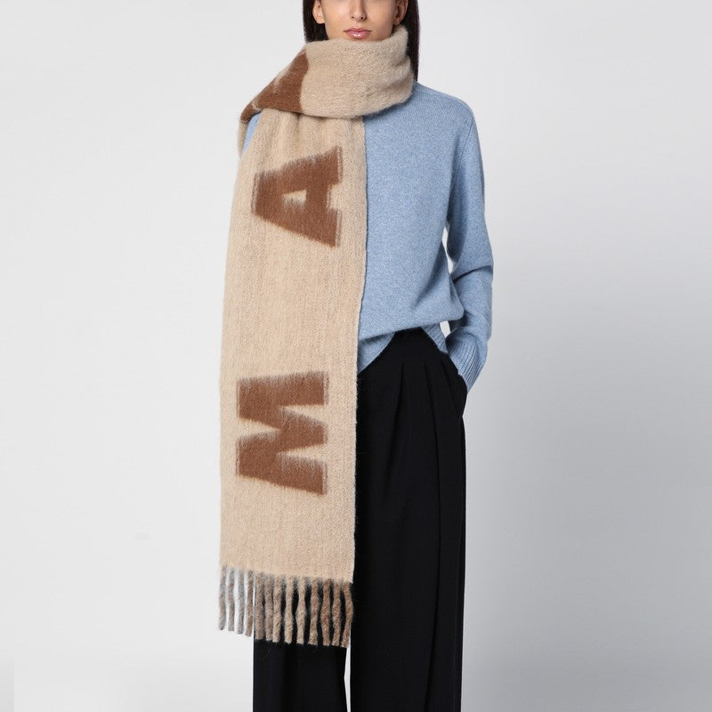 Marni Brown wool blend scarf with maxi logo SCMC0103A0UAW017P_MARNI-JQW60