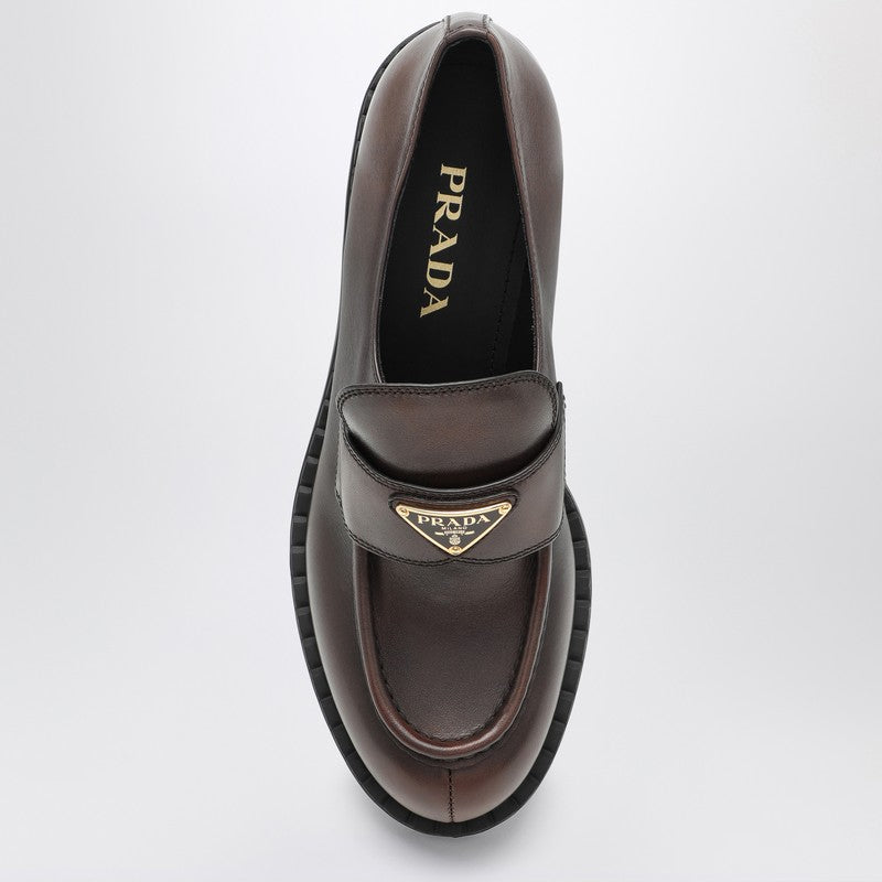 Prada Chocolate dark brown brushed leather moccasin 1D246MG0503KY8P_PRADA-F0003