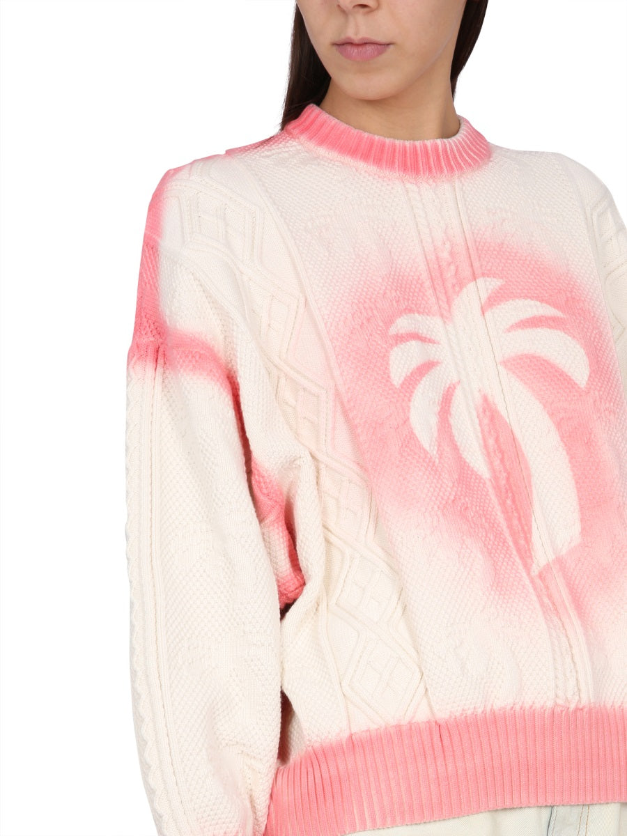 Palm Angels PATENT LEATHER EFFECT PALM SWEATER PWHE042S23KNI0010330