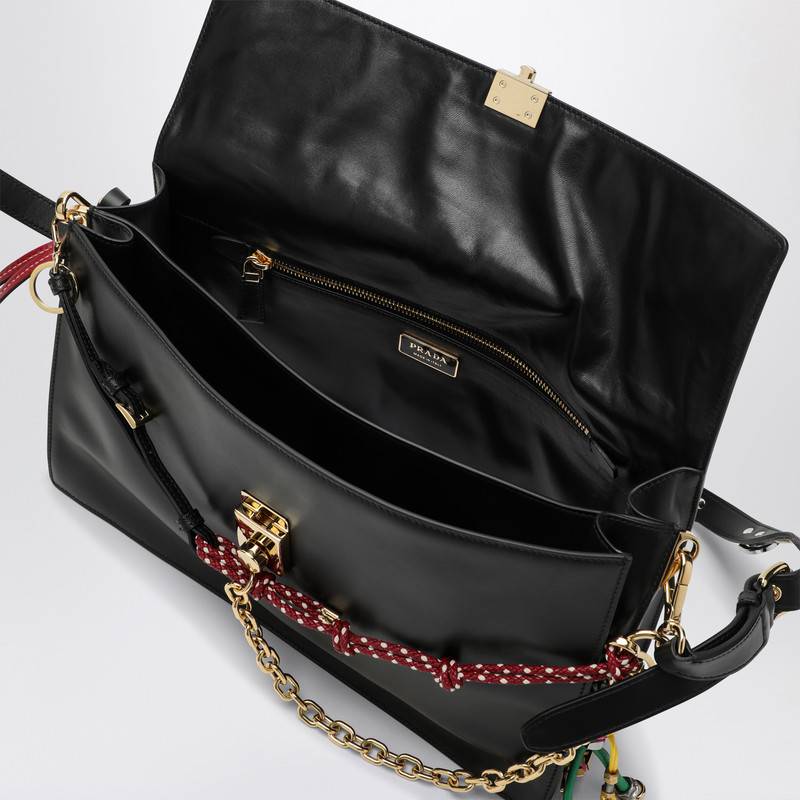 Prada Soft Sound large black leather shoulder bag with charms 1BD378OO62C6AQ_PRADA-F0002