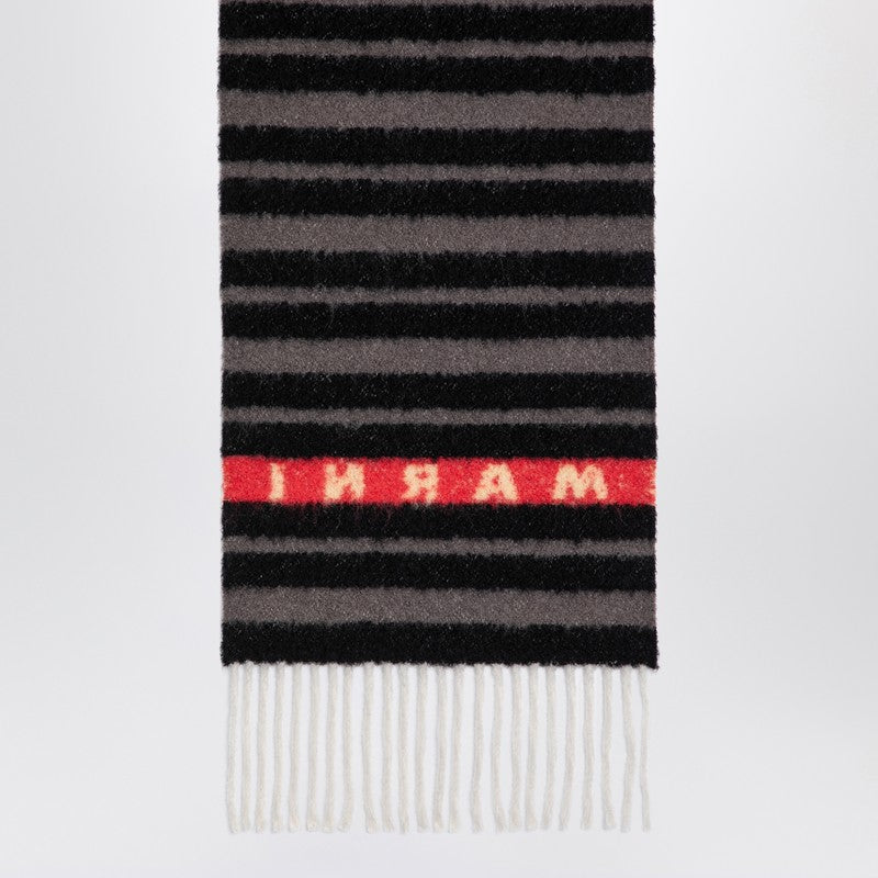 Marni Black striped alpaca blend scarf with logo SCMC0120Y0UAW034P_MARNI-STN99