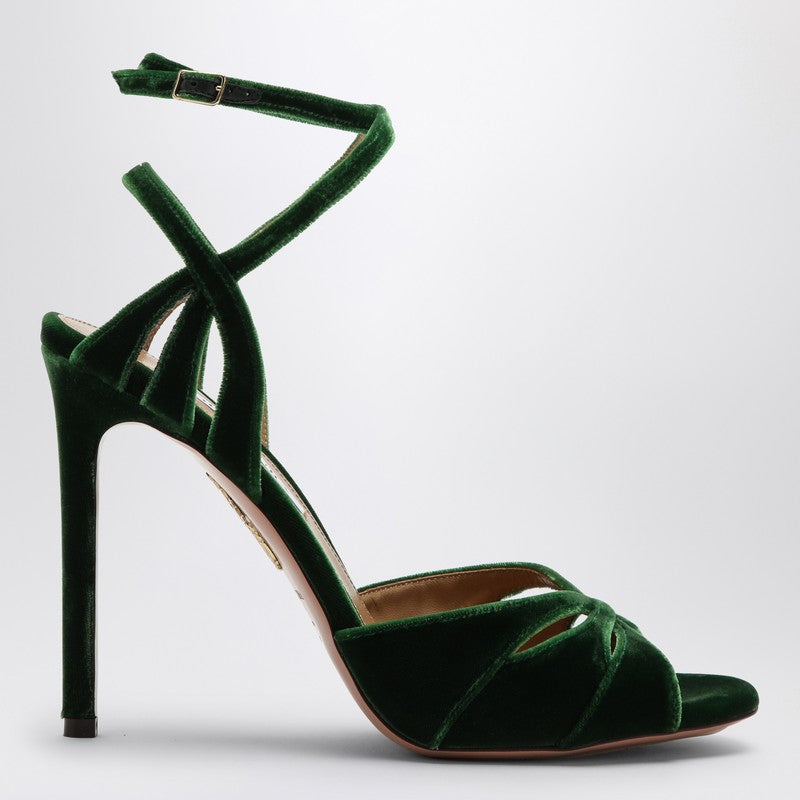 AQUAZZURA High dark green velvet sandal MVSHIGS0VELP_AQUA-MCH