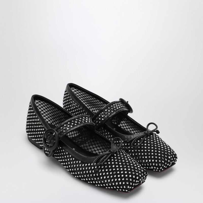 Christian Louboutin Mamastrapitina black rhinestone mesh and leather ballerina 3240237LEP_LOUBO-B775