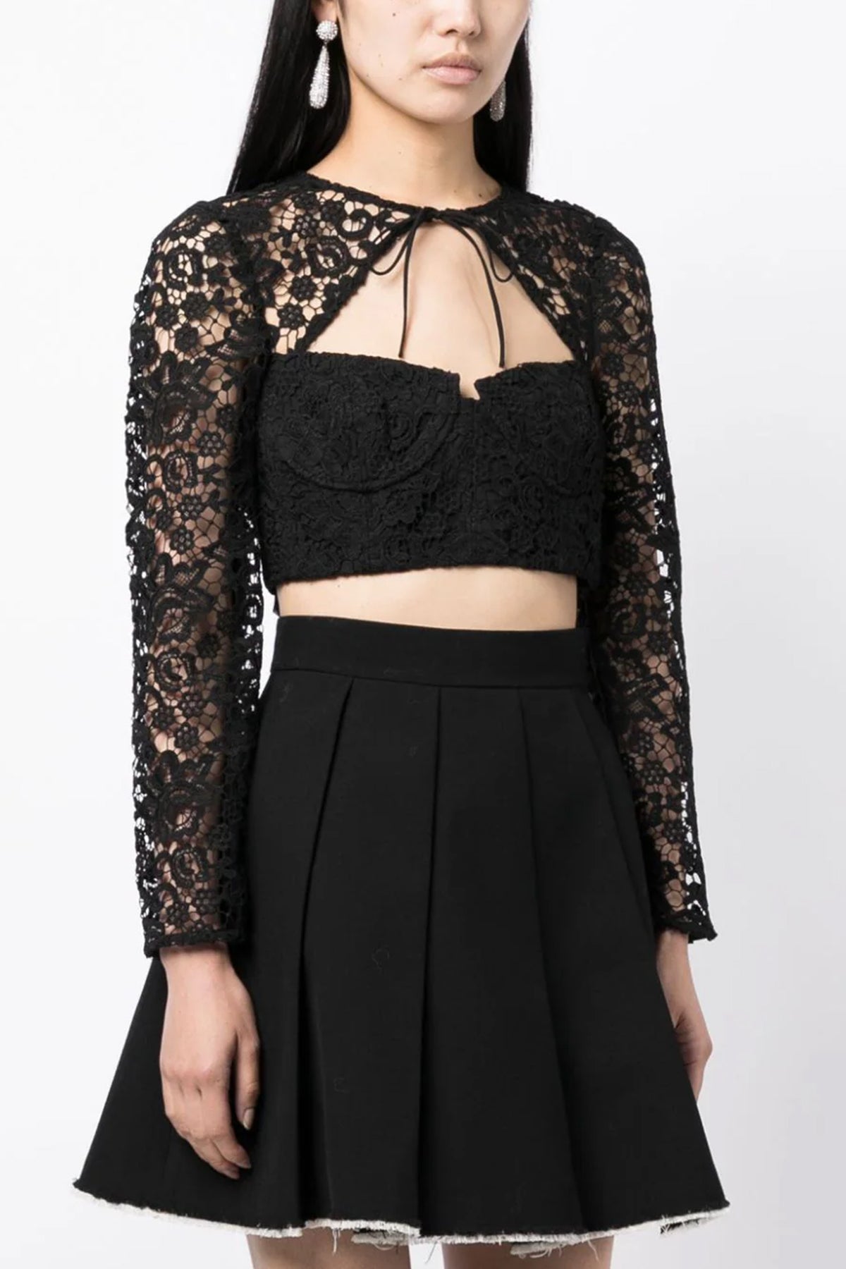 self-portrait TOP 'BLACK LACE TIE NECK CROP' AW23002TBBLACK