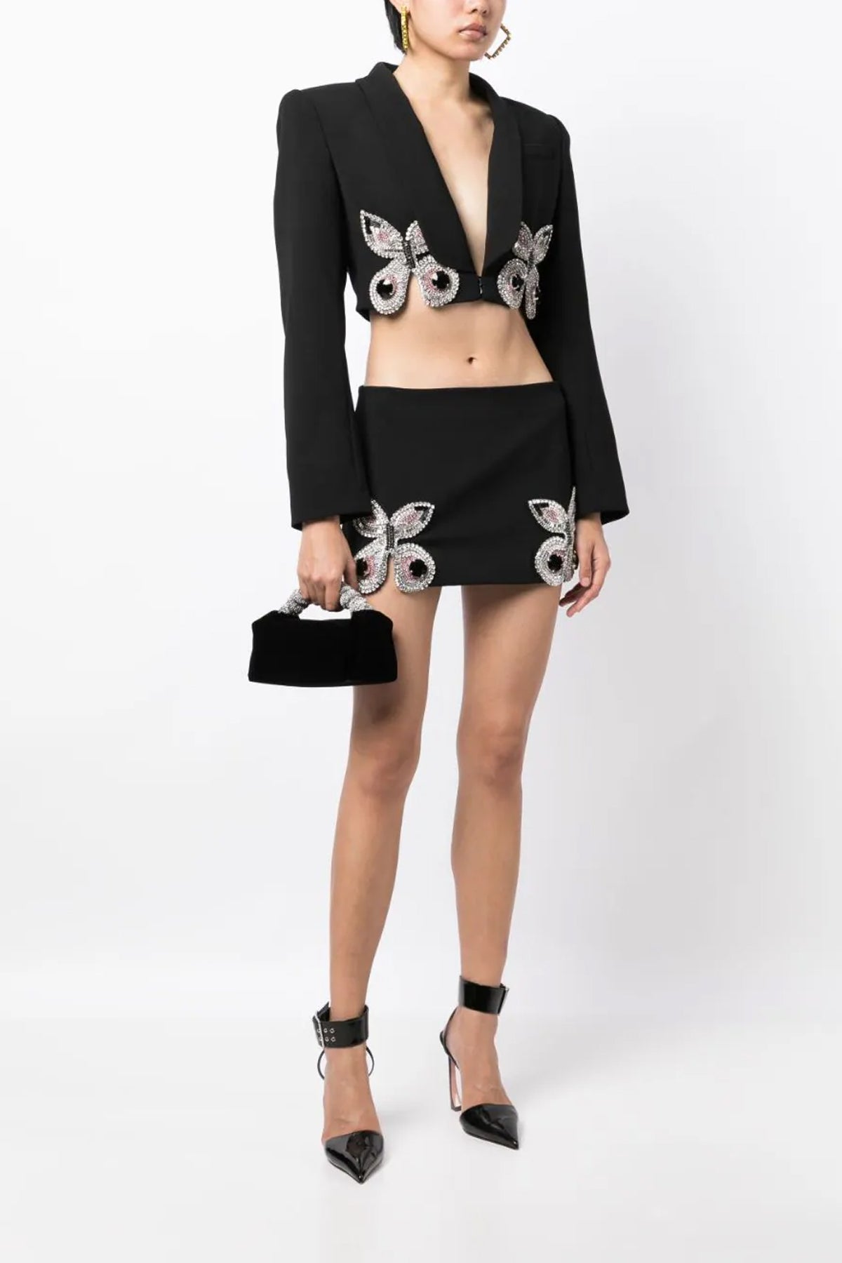 AREA BLAZER 'EMBROIDERED BUTTERFLY CROPPED' 2303J06171BLACK