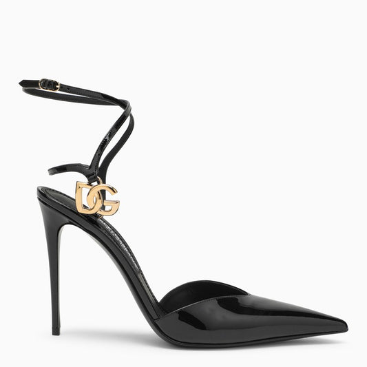 Dolce & Gabbana Black patent leather slingback with logo CG0726AP622O_DOLCE-80999