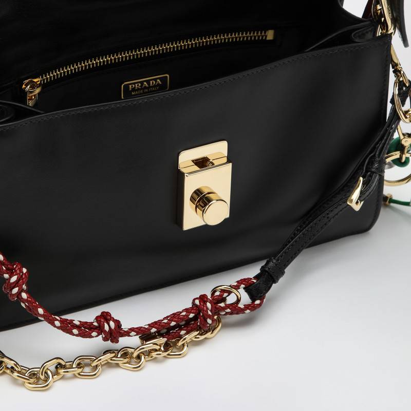 Prada Soft Sound small black leather shoulder bag with charms 1BD379OO62C6AQ_PRADA-F0002