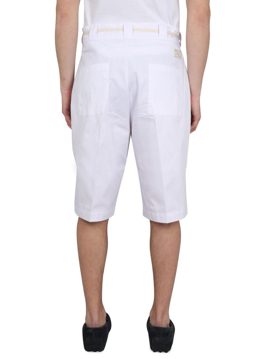 Drôle De Monsieur COTTON BLEND BERMUDA SHORTS BS102PL003WHITE