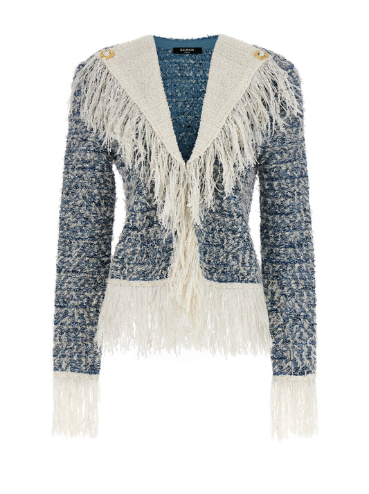 Balmain FRINGED TWEED JACKET CF1SK056KF88SLJ