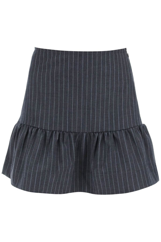 GANNI pinstriped mini skirt with flounce hem F8673016