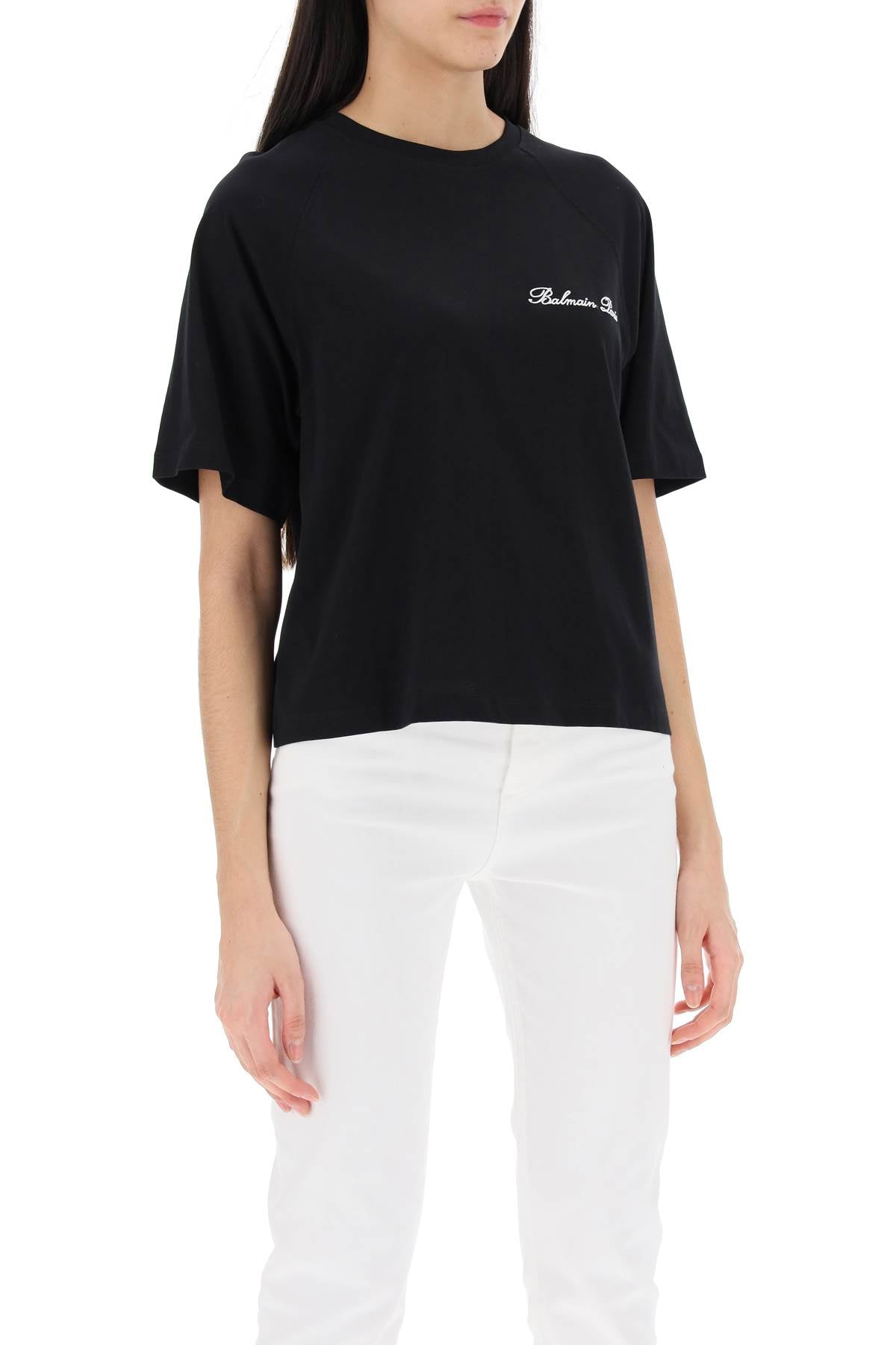 Balmain cropped t-shirt with logo embroidery CF1EG085BC68EAB