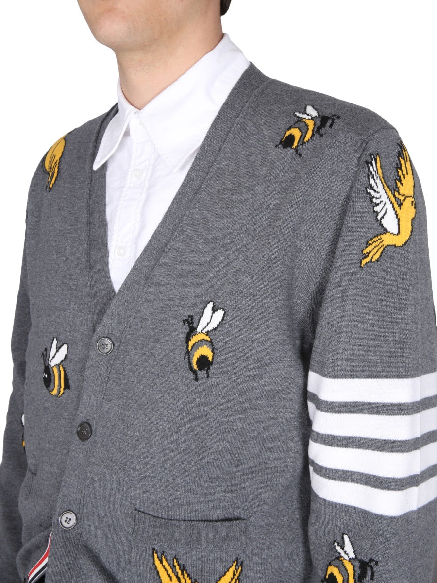 Thom Browne CARDIGAN WITH BIRDS AND BEES INLAYS MKC451AY1002035