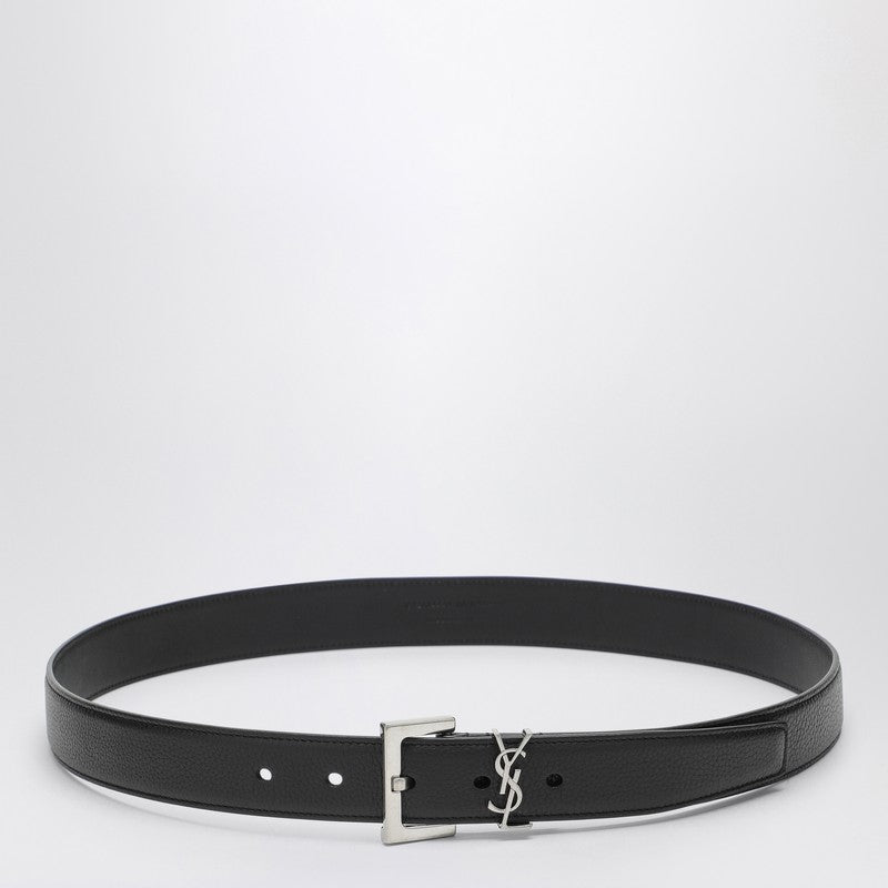 Saint Laurent Black Cassandre belt in grained leather 634440DTI0EP_YSL-1000