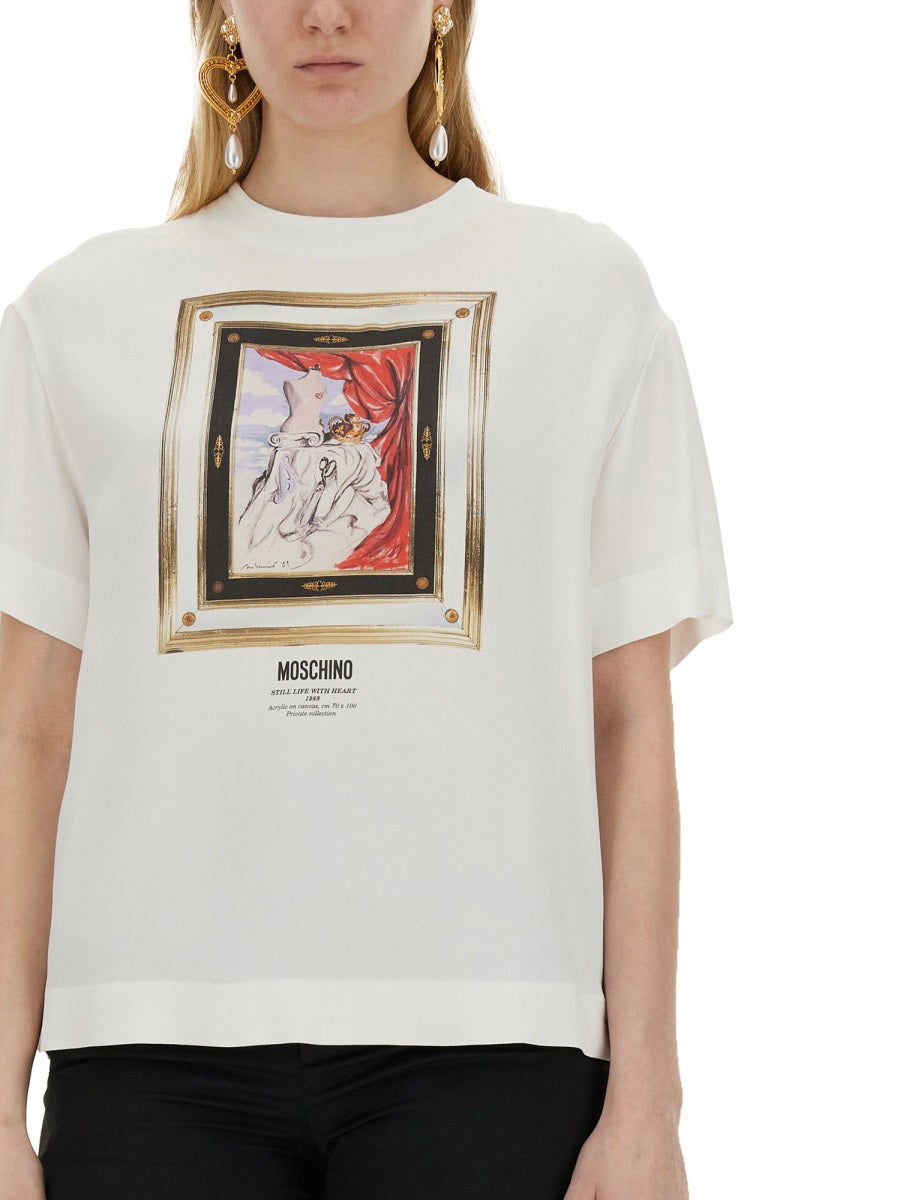 MOSCHINO ENVER SATIN BLOUSE STILL LIFE WITH HEART 021804331001