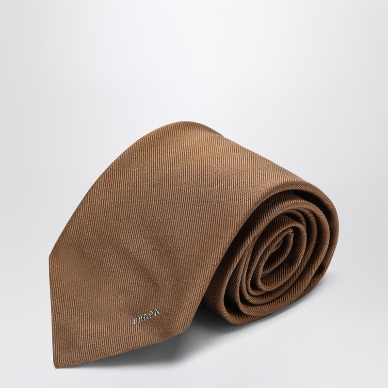 Prada Caramel coloured silk tie with logo UCR77OOO1QIKP_PRADA-F0T5C