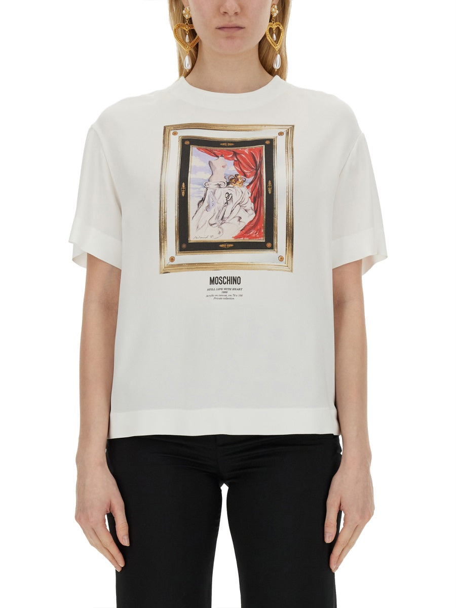 MOSCHINO ENVER SATIN BLOUSE STILL LIFE WITH HEART 021804331001