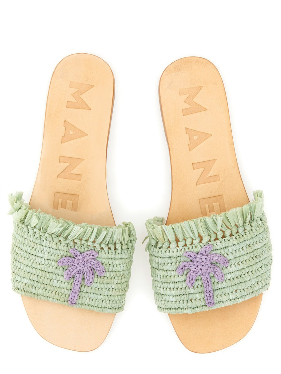 MANEBI SANDAL WITH LOGO P5.6Y0FRINGEDKNOTSRAFFIASAGEWITHWISTERIALILACPALM