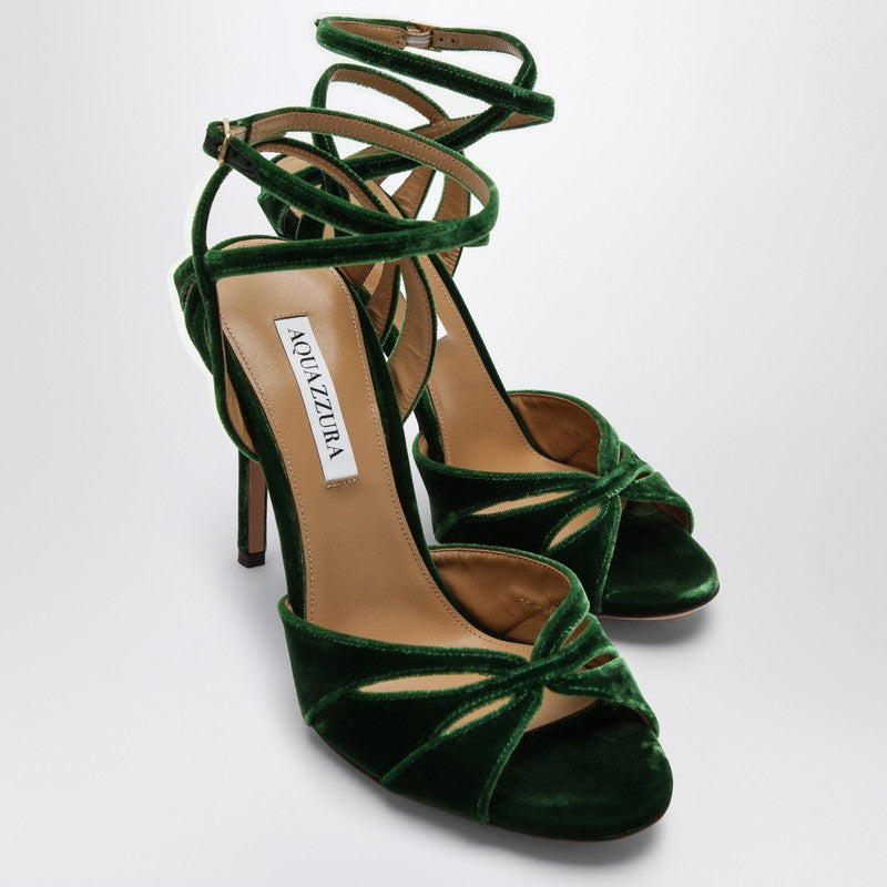 AQUAZZURA High dark green velvet sandal MVSHIGS0VELP_AQUA-MCH